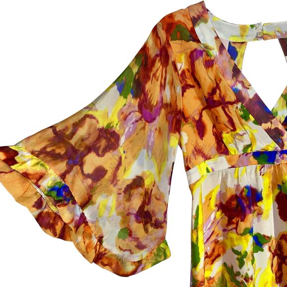 Maeve Mini Dress Deloria Silk Kimono Sleeve Anthropologie - Picture 4 of 11